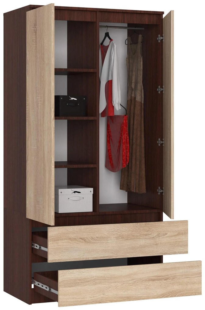 Šatníková skriňa Safwan (wenge + dub sonoma). Akcia -12%. Vlastná spoľahlivá doprava až k Vám domov. 1128800