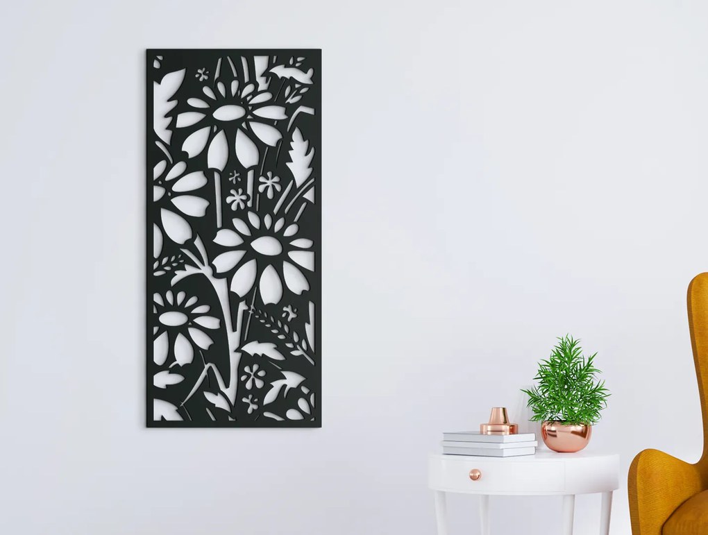 drevko Drevený obraz na stenu Kvety Rozmer obrazu: 44,5 x 20,5 cm, Farba dekorácie: Čierna
