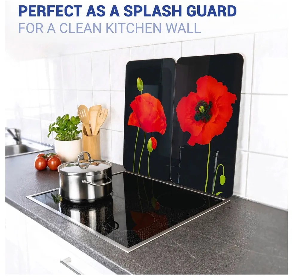 Kryty na sporák v súprave 2 ks z tvrdeného skla 52x30 cm Poppy - Maximex