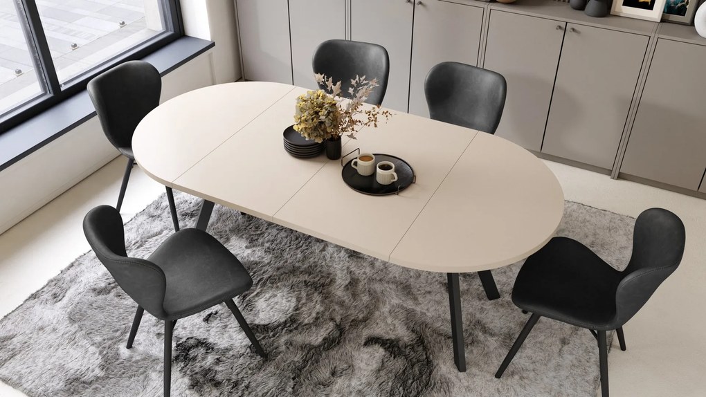 ALMO 100 Béžový/čierne nohy - OKRÚHLY LOFTOVÝ/INDUSTRIÁLNY ROZKLADACÍ STÔL DO OBÝVAČKY/JEDÁLNE