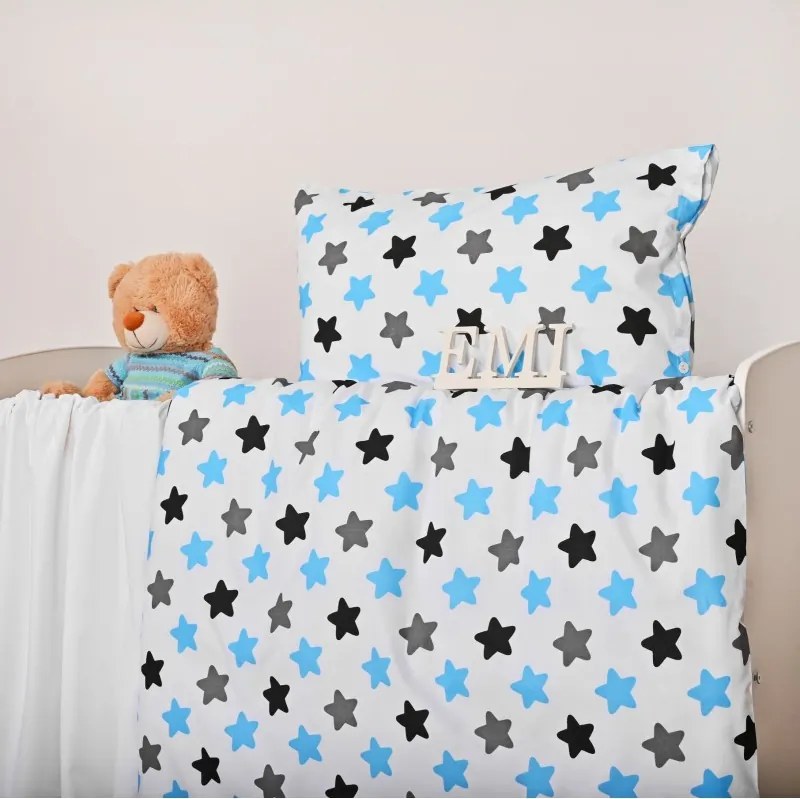 Obliečky bavlnené Hviezdičky modré EMI, Detský set 90x130 + 45x65
