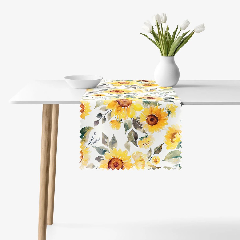 Goldea behúň na stôl teflónový - kvety slnečnice 35x120 cm