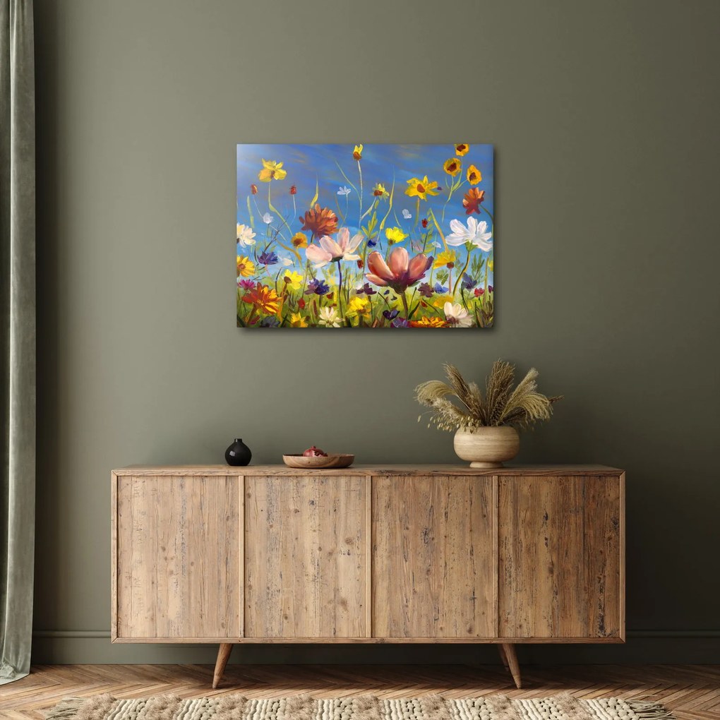 Maľovaný obraz rozkvitnutej lúky (70x50 cm)
