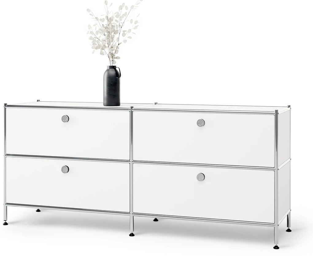 Kovová nízka skrinka »CN3« so 4 zásuvkami, biela