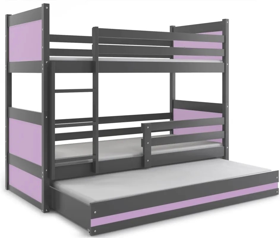 Poschodová posteľ s prístelkou RICO 3 - 200x90cm - Grafitový - Fialový