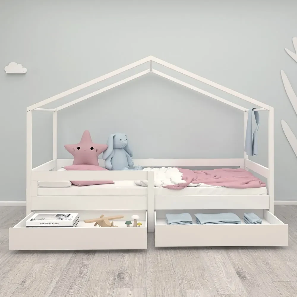 Biela domčeková detská posteľ 90x200 cm – Roba