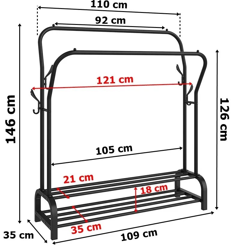 Dvojitý stojací vešiak LARY čierny