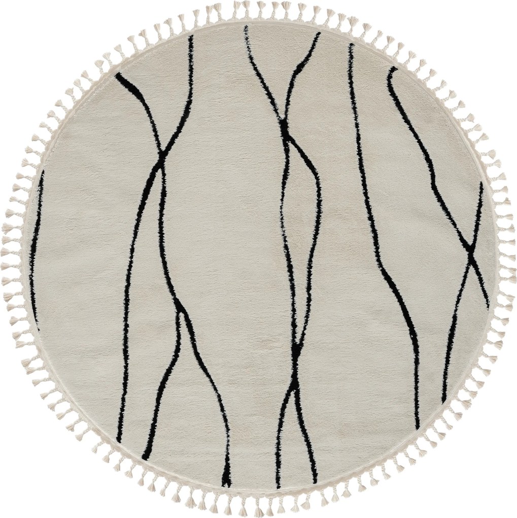 My Flair, Kusový koberec Moroccan Serenity weiß kruh, 140x140 (priemer) kruh, čiernobiela, obývacia izba