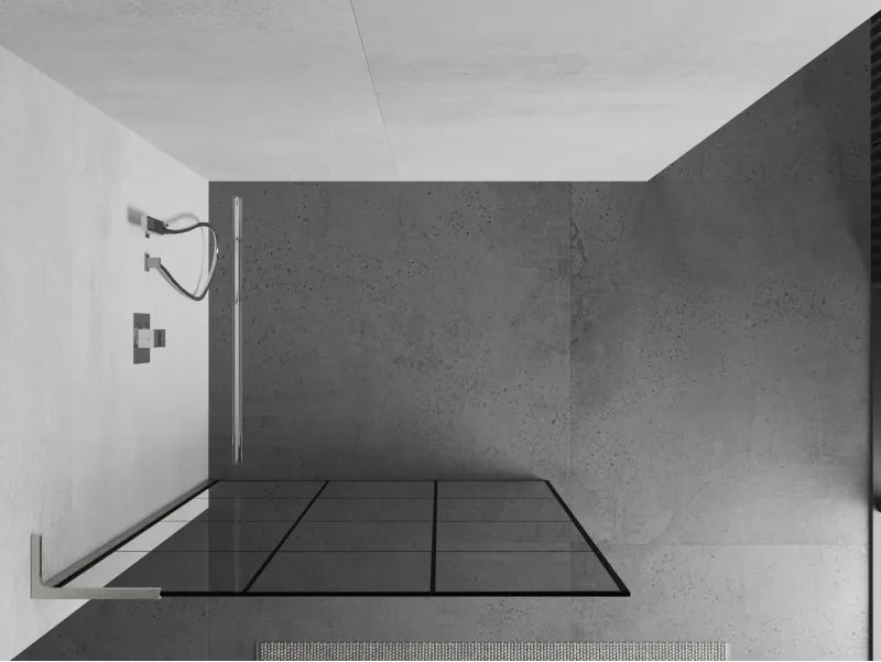 Mexen Kioto L, sprchová zástena Walk-In 100 x 200 cm, 8mm číre sklo čierny vzor, brúsená oceľ profil, 800-100-103-97-77