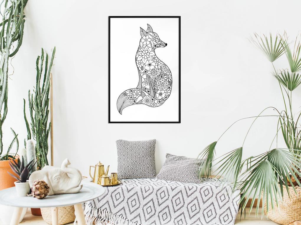 Artgeist Plagát - Flower Fox [Poster] Veľkosť: 20x30, Verzia: Zlatý rám s passe-partout