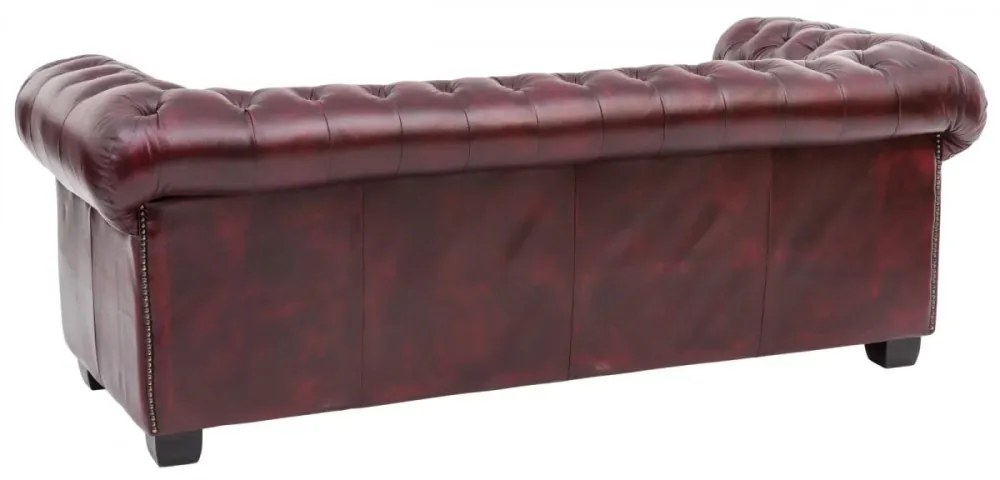 furniture-nabytek.cz - Trojmiestna pohovka Chesterfield z pravej kože, červená – 200×90×72 cm