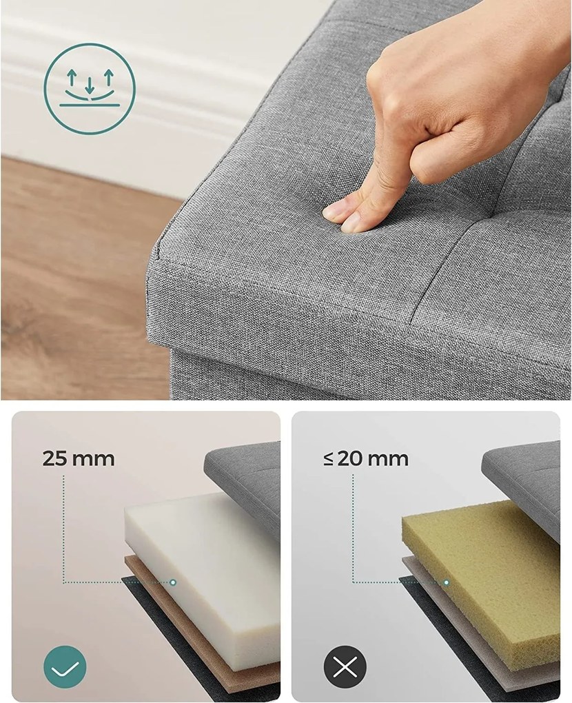 Taburetka 80 L, lavica s úložným priestorom, nosnosť 300 kg, svetlosivá