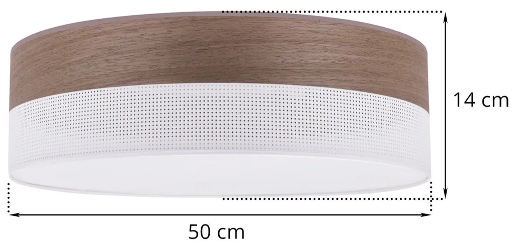 Stropné svietidlo Wood, 1x hnedá orechová dýha/biele PVC tienidlo, (biele plexisklo), (fi 50cm)