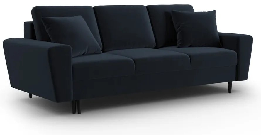 Tmavomodrá zamatová rozkladacia/s úložným priestorom pohovka 235 cm Kyoto – Cosmopolitan Design