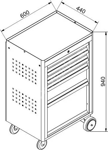 Pojazdný dielenský vozík na náradie GD, 5 zásuviek, 940 x 600 x 440 mm, grafit / červená