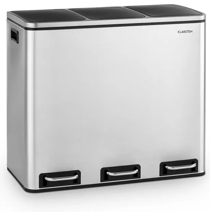 Klarstein Grandmaster Trash, pedálový odpadkový kôš, 54 l/3 x 18 l, tichý, PP, ušľachtilá oceľ
