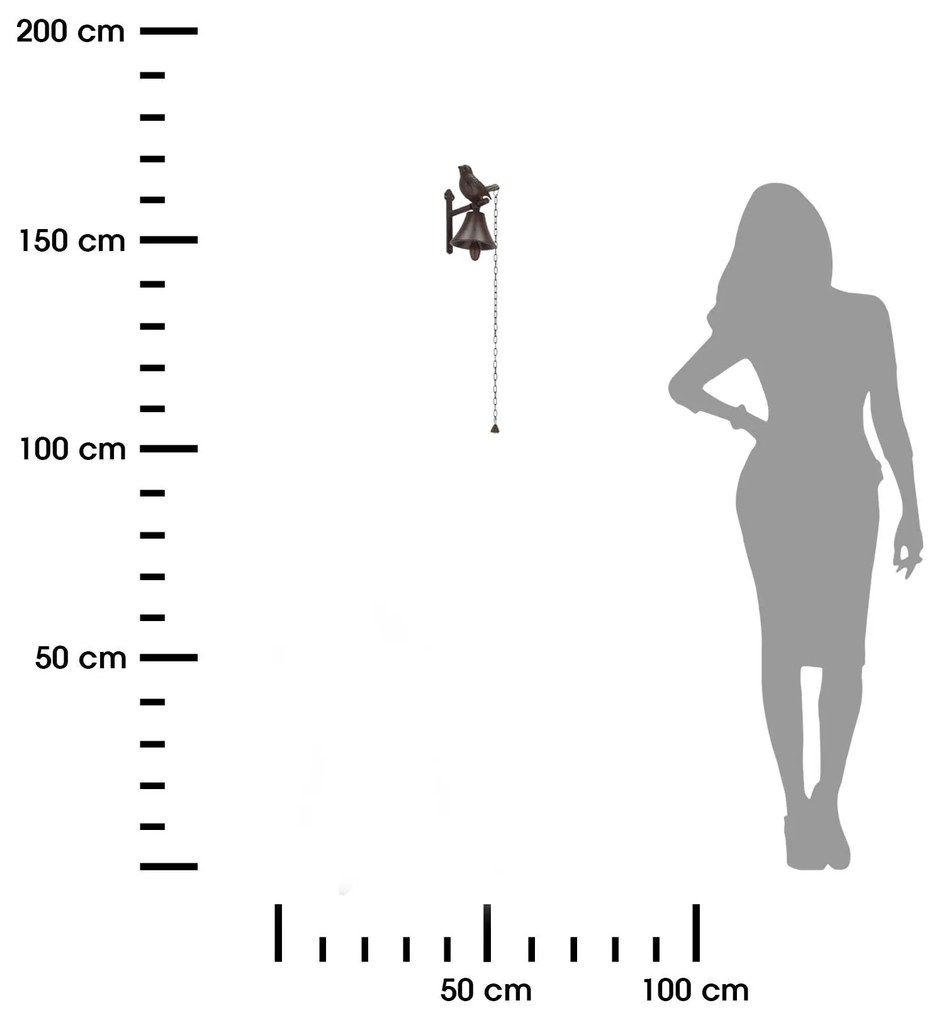 Záhradný zvonček Bird, 20x12 cm, liatina, hnedá