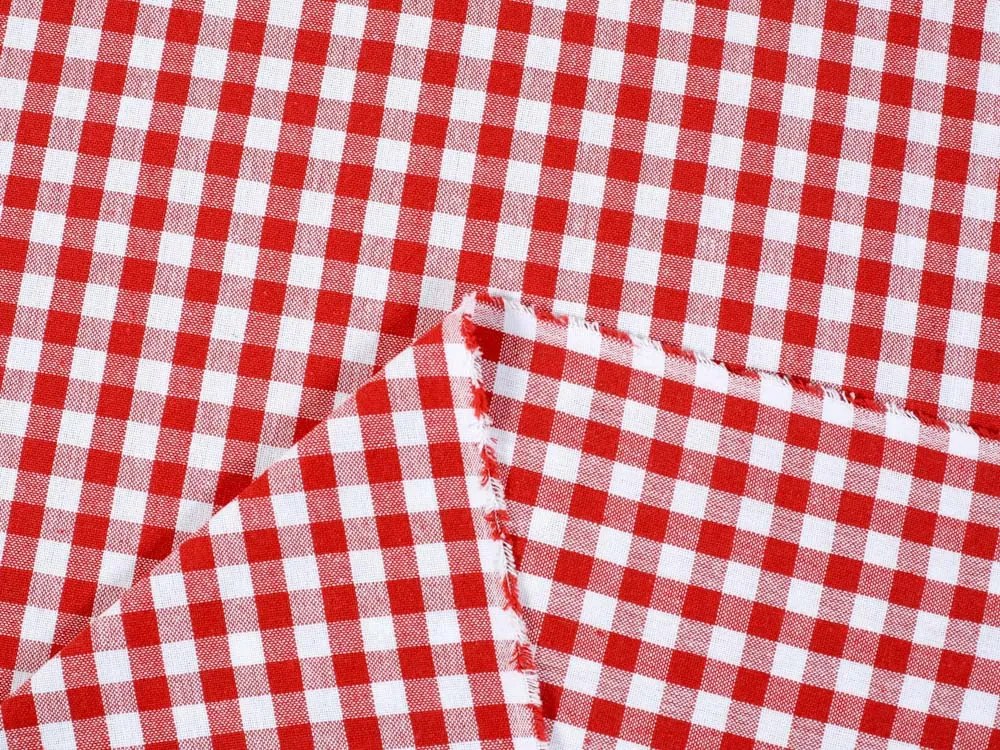 Biante Bavlnený behúň na stôl Olivia OL-008 Červeno-biela kocka malá 35x180 cm