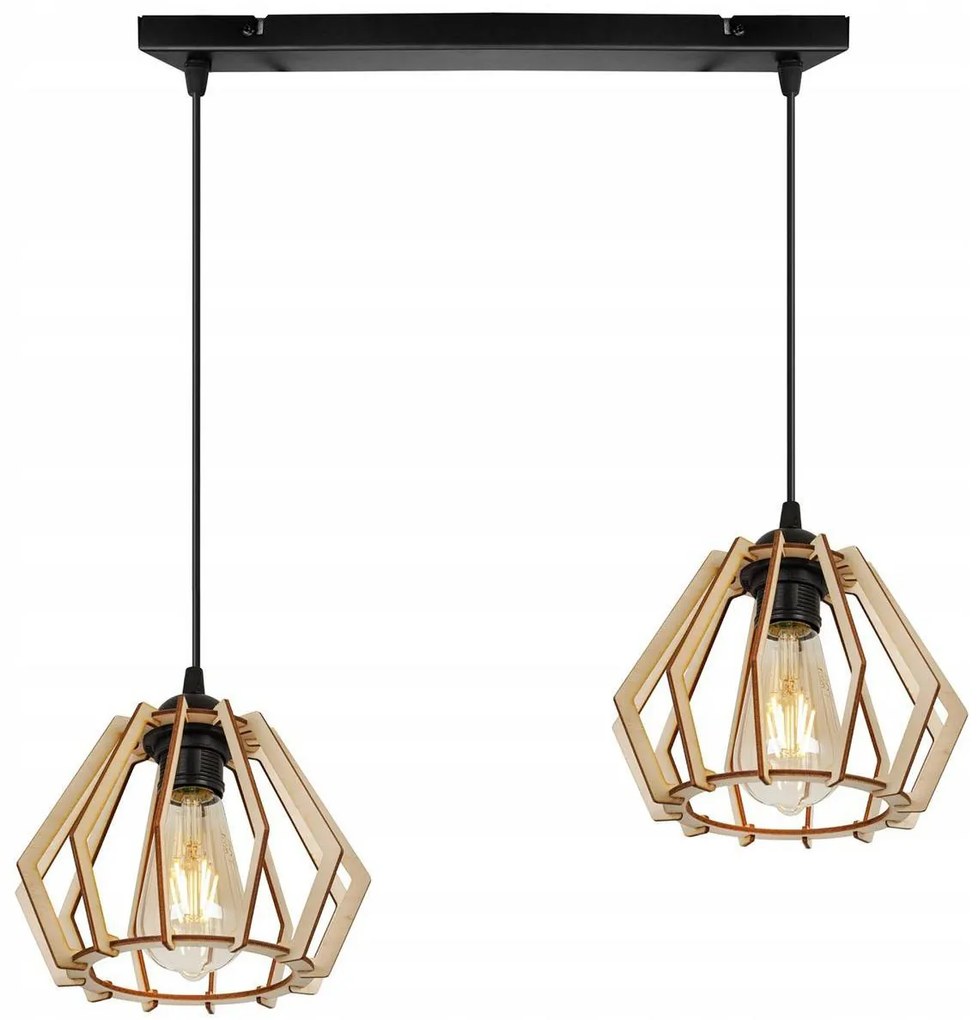 Závesné svietidlo Timber, 2x drevené tienidlo