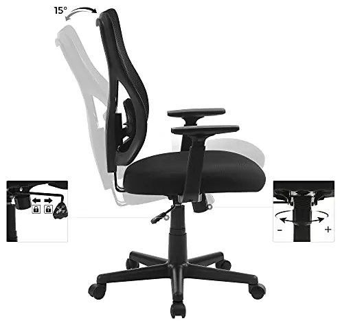 Kancelárska stolička, ergonomická, 100,5-112,5x64cm, čierna