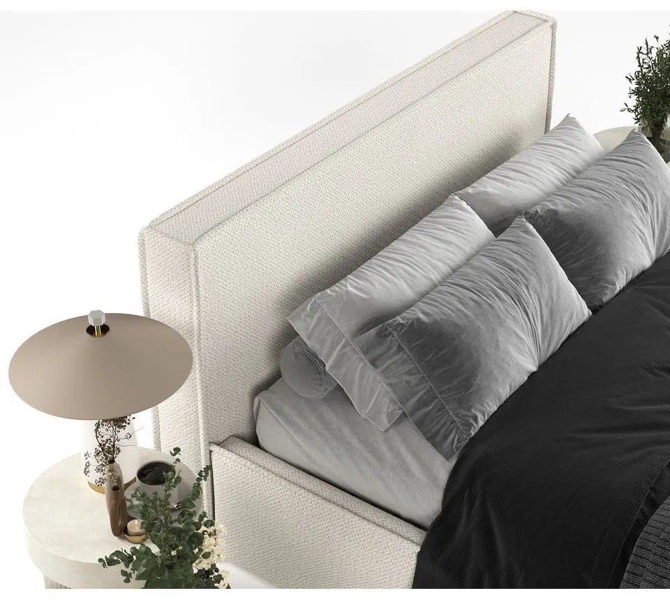 Krémová čalúnená dvojlôžková posteľ s úložným priestorom s roštom 160x200 cm Lounge L – Maison de Rêve