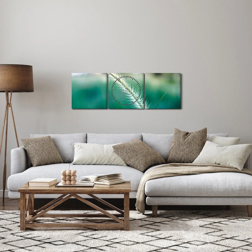 Obraz steblá trávy (s hodinami) (90x30 cm)