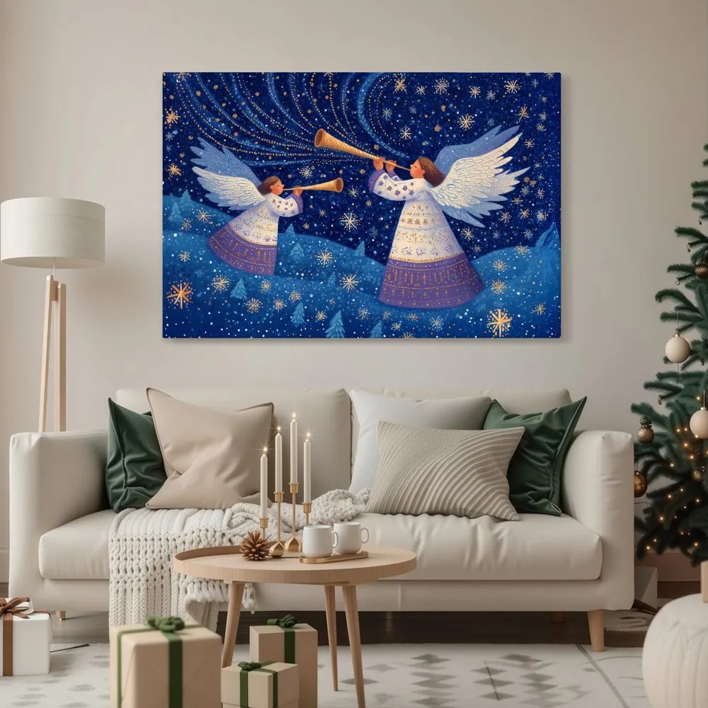 Obraz vianoční anjeli v zimnej noci