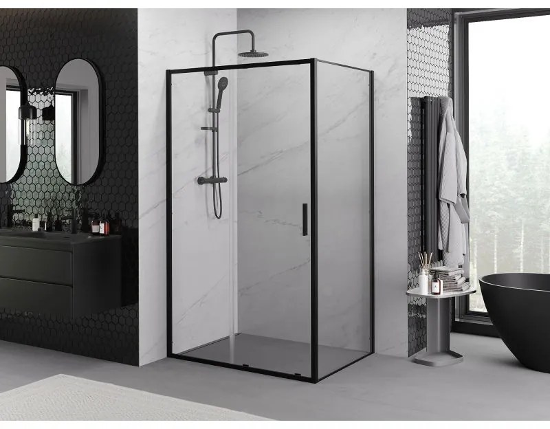 Mexen Exo, sprchovací kút s posuvnými dverami 145 x 85 cm, 6mm číre sklo, čierny profil, 8151-145-085-70-00
