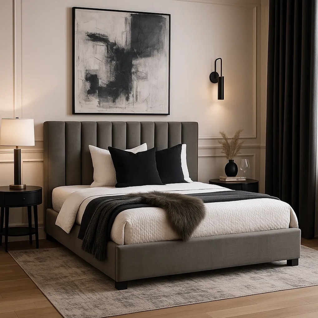 Manželská posteľ 140 cm Merecida (sivá) (s roštom) (s úl. priestorom). Akcia -19%. Vlastná spoľahlivá doprava až k Vám domov. 1129009