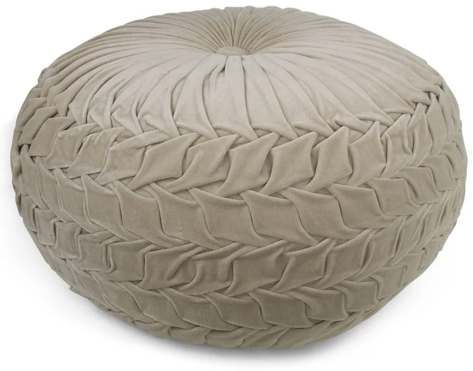Béžový zamatový nariasený Puf Smock - Ø 50 * 30cm
