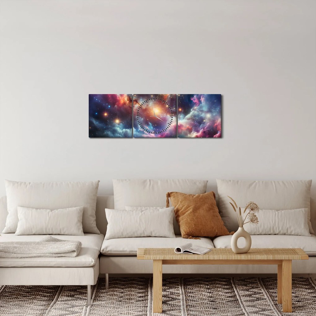 Obraz - Temný vesmír (s hodinami) (90x30 cm)