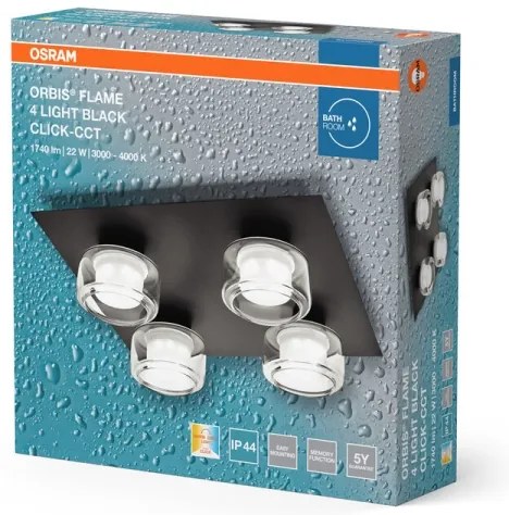 Osram -LED kúpeľňové stropné svietidlo ORBIS FLAME 4xLED/5,5W/230V IP44 čierne