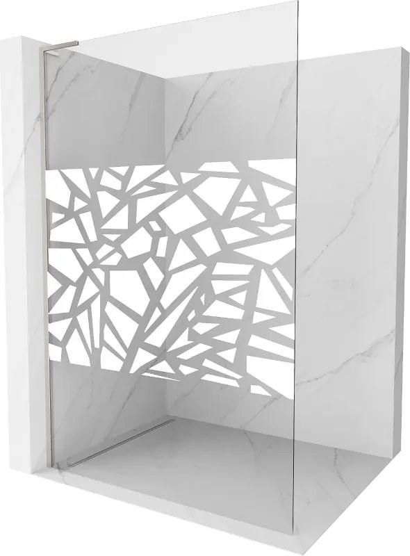Mexen Kioto L, sprchová zástena Walk-In 100 x 200 cm, 8mm číre sklo biely vzor, brúsená oceľ profil, 800-100-103-97-85