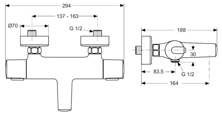 Ideal Standard - CeraTherm 100 vaňová batéria nástenná termostatická, chróm A4623AA