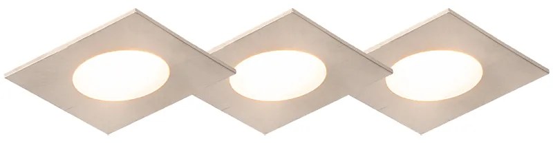 Sada 3 štvorcových oceľových zapustených reflektorov vrátane LED IP65 - Simply
