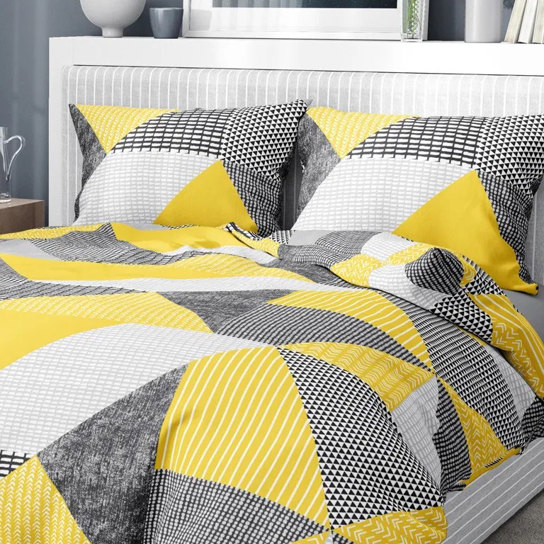Goldea bavlnené posteľné obliečky - vzor 806 kombinácia žltosivého vzorovania 140 x 200 a 70 x 90 cm