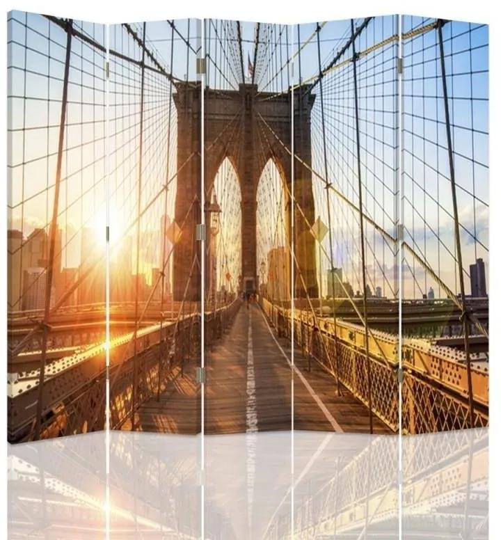 Ozdobný paraván Brooklynský most New York - 180x170 cm, päťdielny, klasický paraván