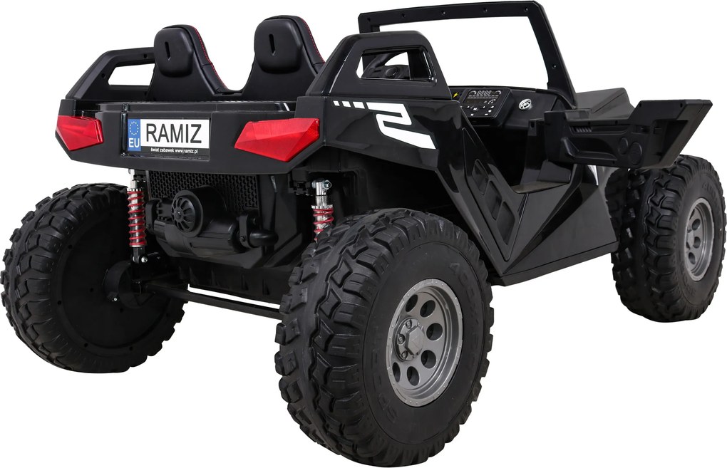 Ramiz Clash batériový kočík pre 2 deti čierny + diaľkové ovládanie + pohon 4x4 + nastavenie sedadla + rádio MP3 + LED