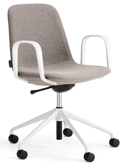 Stolička LANGLEY, nízky sedák, s kolieskami a podrúčkami, biela/šedohnedá