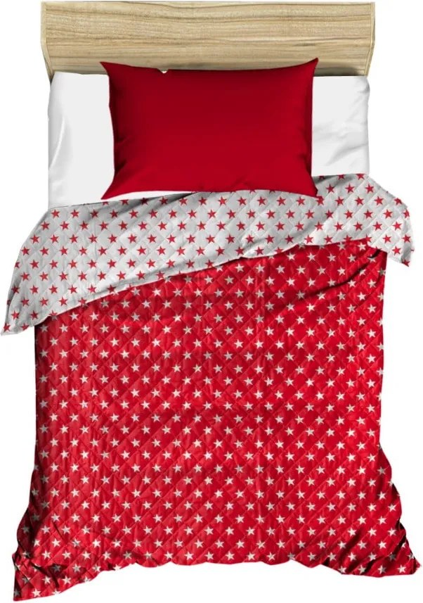 Červený prešívaný pléd cez posteľ Dots, 160 × 230 cm