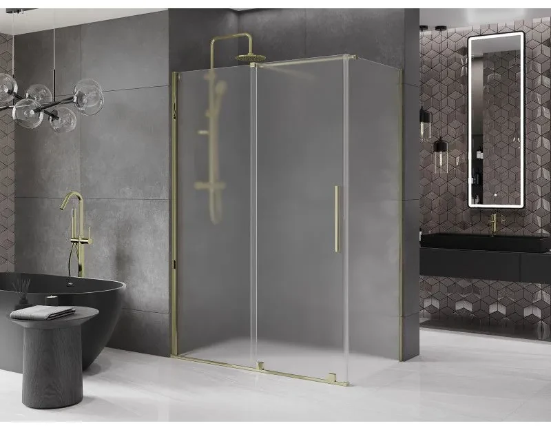 Mexen Velar, sprchový kút s posuvnými dverami 130 x 70 cm, 8mm sklo námraza, zlatá lesklá, 871-130-070-31-50