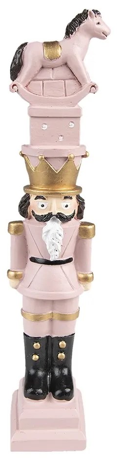 Ružová dekorácia Luskáčik s hojdacím koníkom nad hlavou - 6*5*23 cm