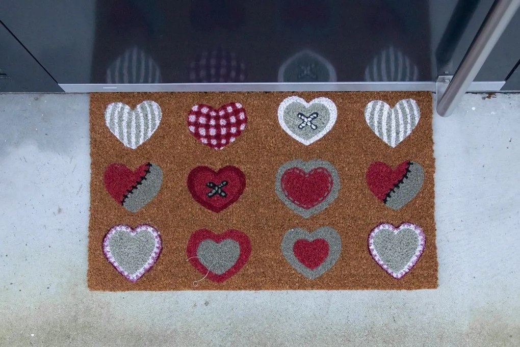 Rohožka z kokosových vlákien so srdiečkami Hearts All - 75 * 45 * 2cm