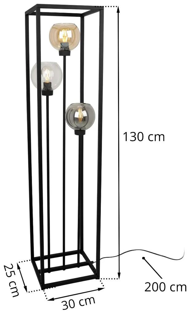 Stojacia lampa Haga cage, 3x grafitové sklenené tienidlo v kovovom ráme (mix 3 farieb)