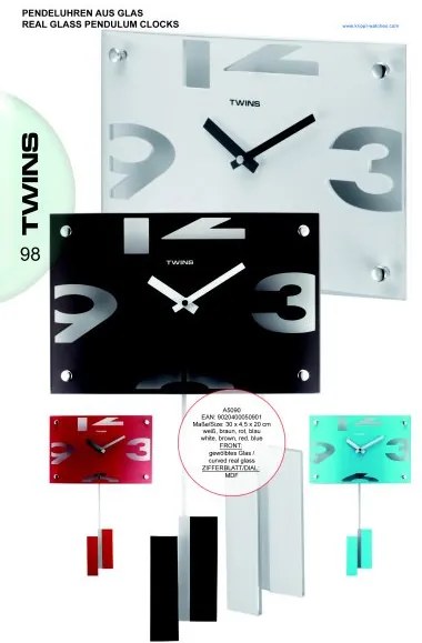 Nástěnné kyvadlové hodiny Twins 5090 white 30cm