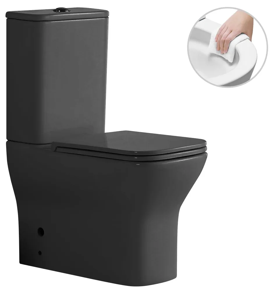 CERANO - WC kombi Hugo, Rimless + UF sedátko - čierna matná, CER-CER-538762