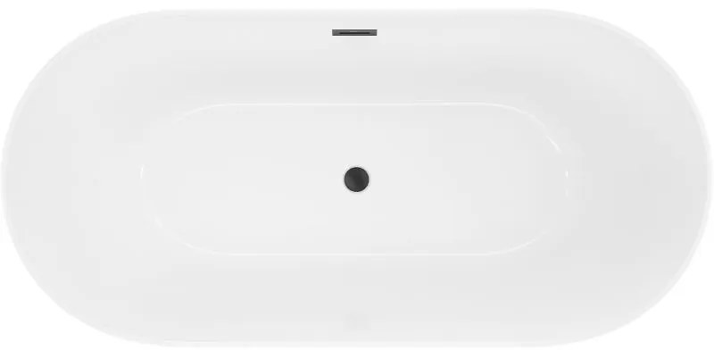 Mexen Luna, Slim voľne stojaca vaňa 170 x 75 cm, biela, čierny prepad, 52041707500-70