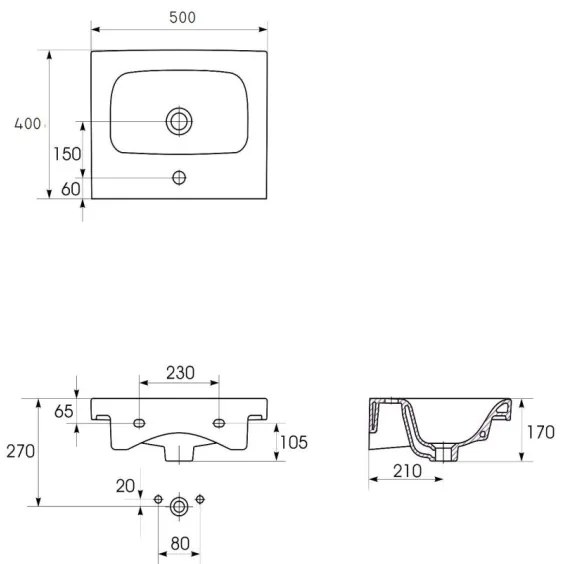 Cersanit K116-009 - Zapustené umývadlo MODUO 40x50 cm keramika/lesklá biela