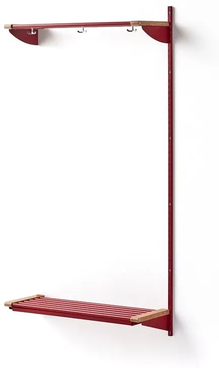 Vešiaková stena JEPPE s hornou policou, prídavná sekcia, 1790x900x310 mm, červená/dub