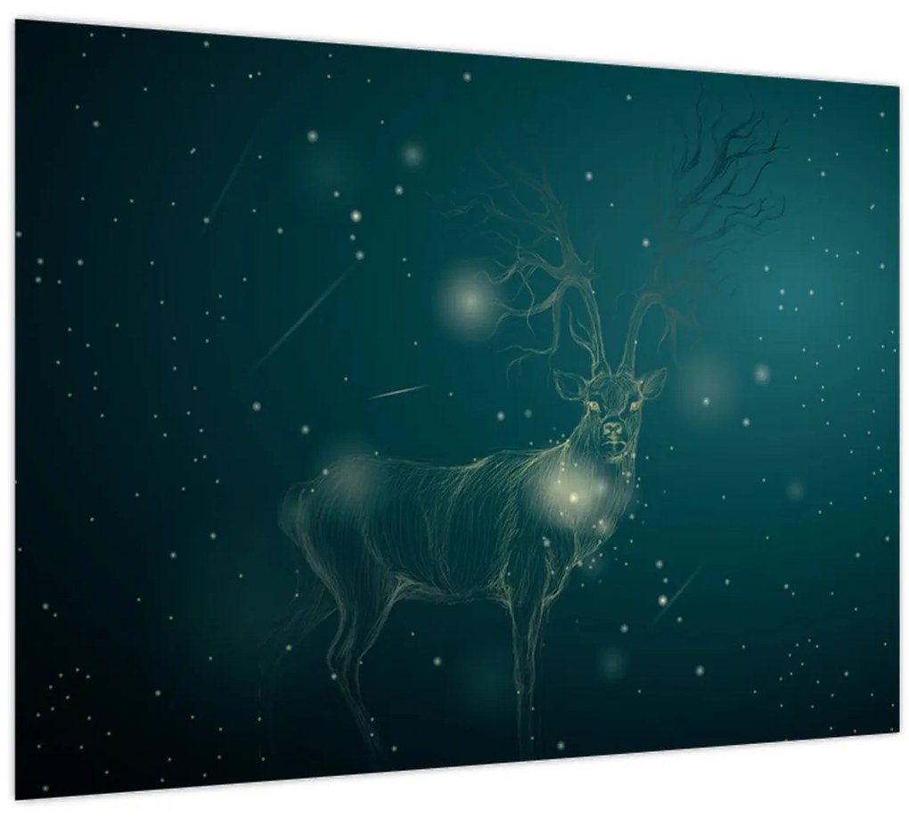 Sklenený obraz - Magický jeleň v noci (70x50 cm)